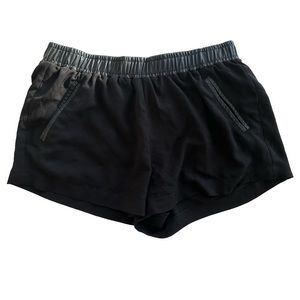 Black Shorts with Faux Leather Trim and Elastic Waist
